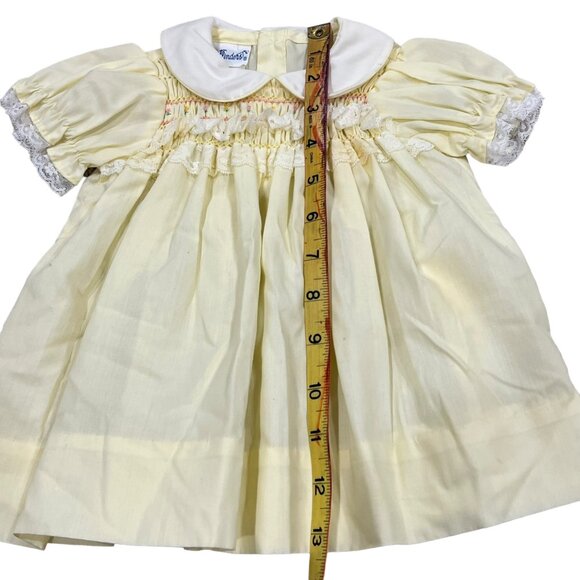 Polly Flinders Vintage Baby Dress Yellow White Lace Trim & Smocking 6-12 Months - Picture 6 of 8